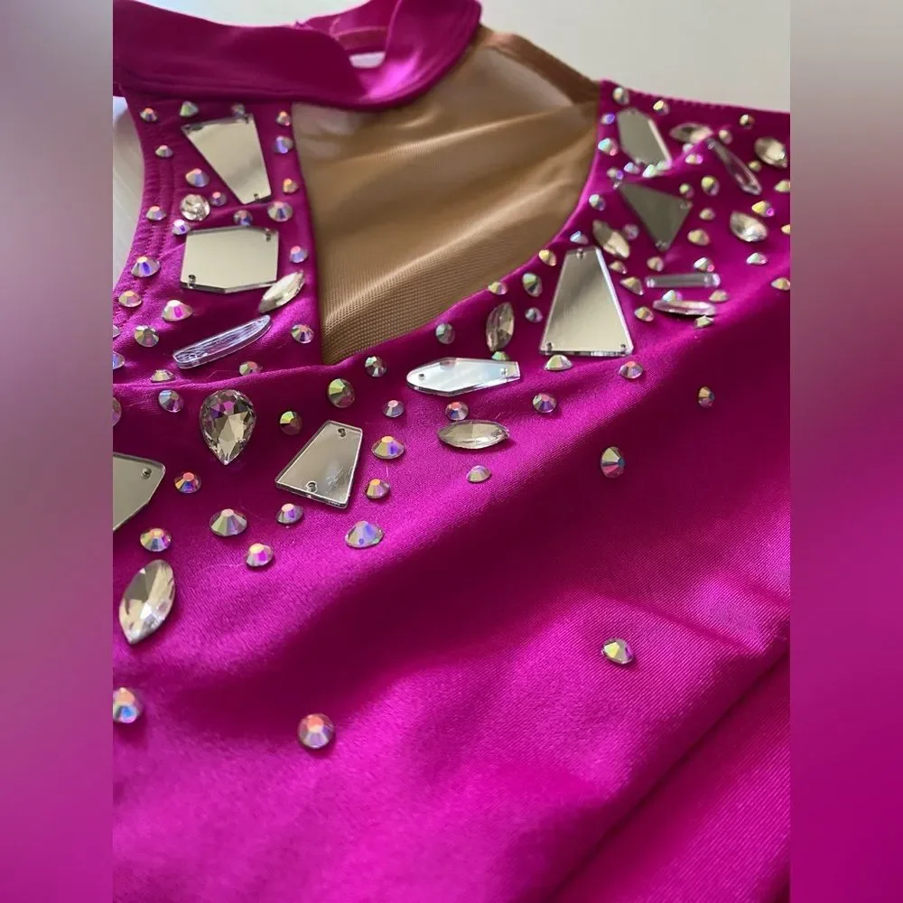 AA dance design costume solo custom hot pink Malfi Blossom 2 piece illusion SA